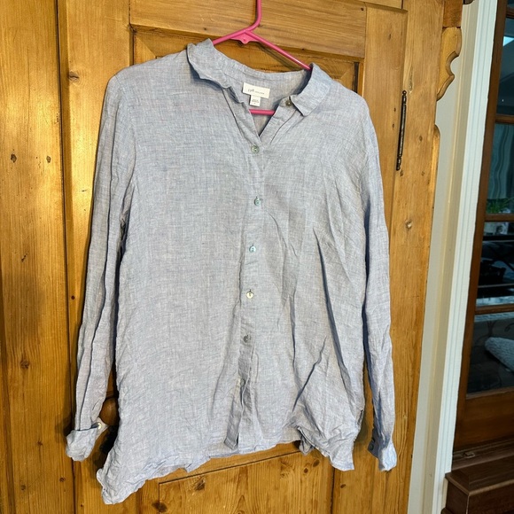 J Jill Love Linen Light Blue Lightweight Long Sleeve Button Down Top Size Large - Picture 1 of 10